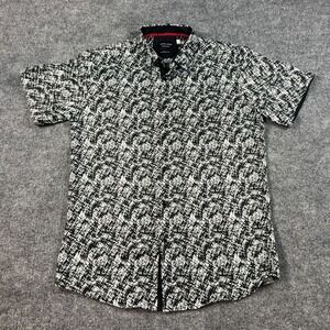 Silver Stone Shirt Mens Large Black White Modern Fit Abstract Button Up Casual‎